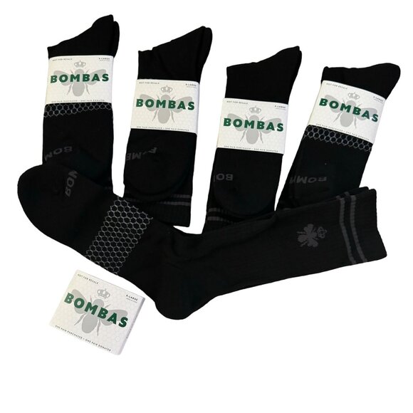 Bombas midCalf mens Socks size XL solid black Honeycomb cushion antimicrobial 5X - Picture 2 of 10